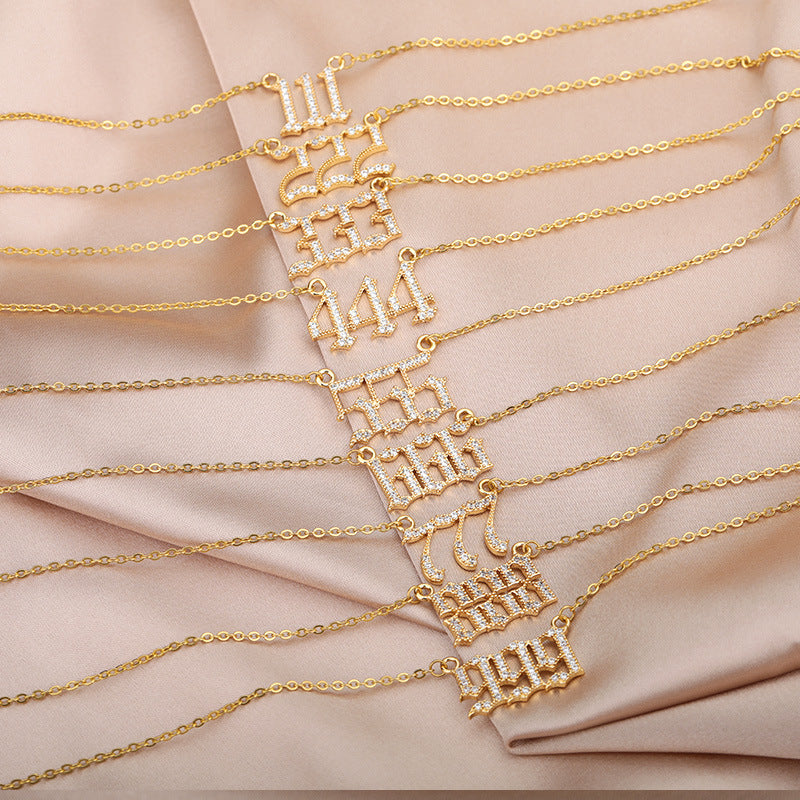 Rhinestone Angel Number Necklace Cubic Zirconia Rhinestone 18k Gold/Silver Plated Stainless Steel Necklace