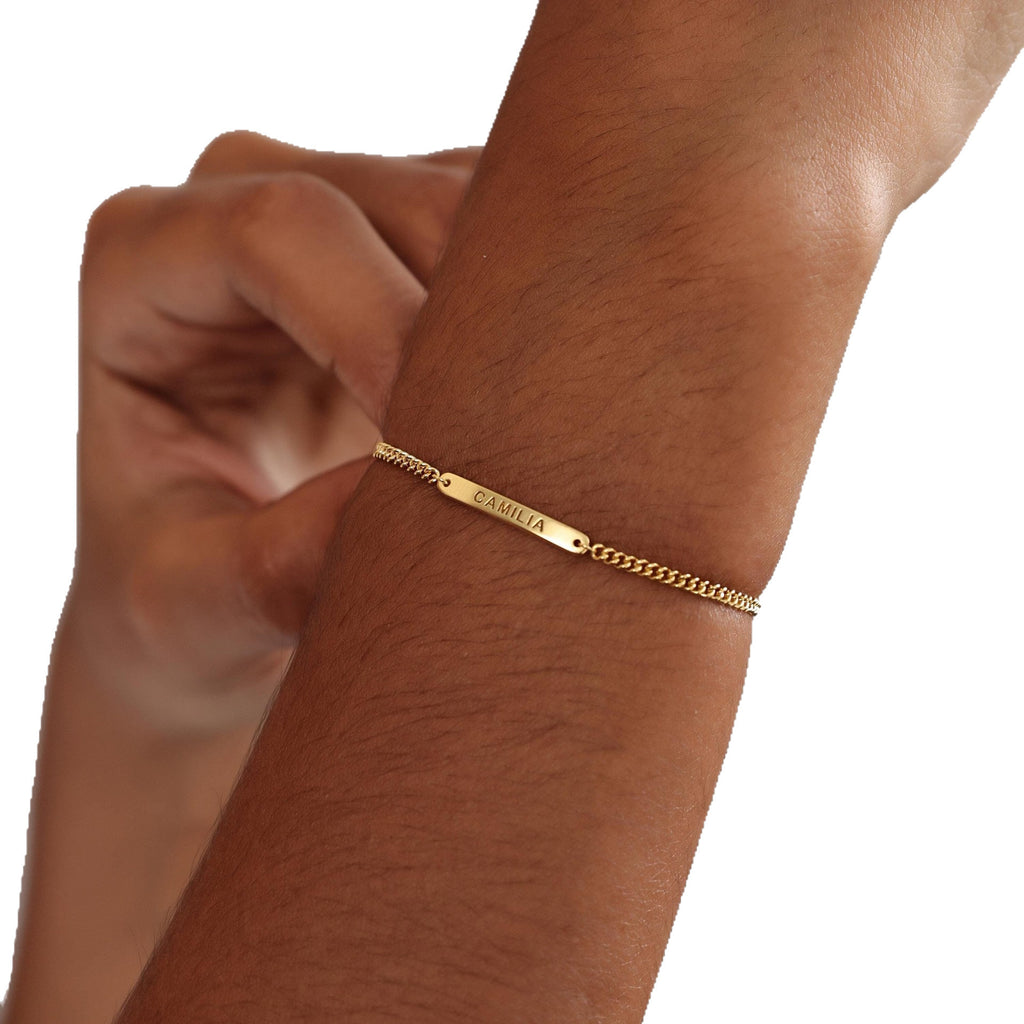 Custom Engraved Bar Bracelet 18k Gold Plated Hypoallergenic Stainless Steel