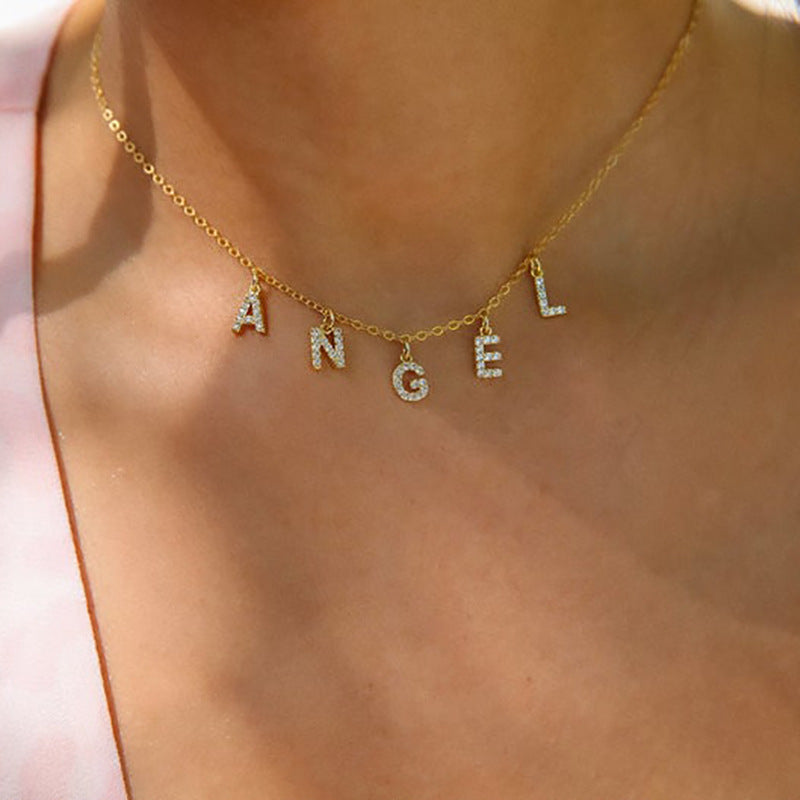 Custom Personalized Cubic Zirconia Letter Necklace