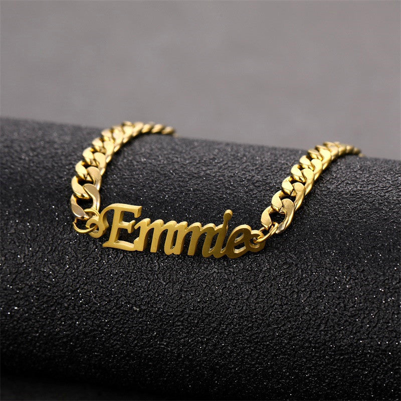 Custom Name Cuban Chain Bracelet 18k Gold Plated Stainless Steel 4mm Unisex Jewelry