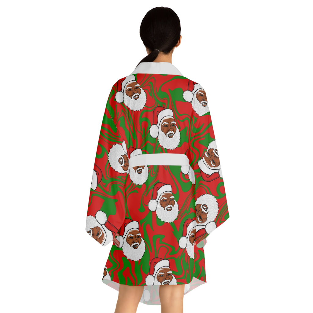 Black Santa Claus Christmas Holiday Long Sleeve Kimono Robe