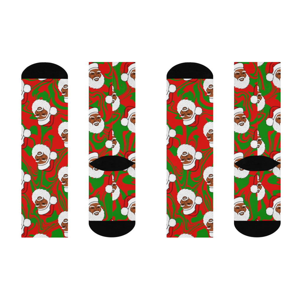 Black Santa Claus Christmas Holiday Cushioned Crew Socks