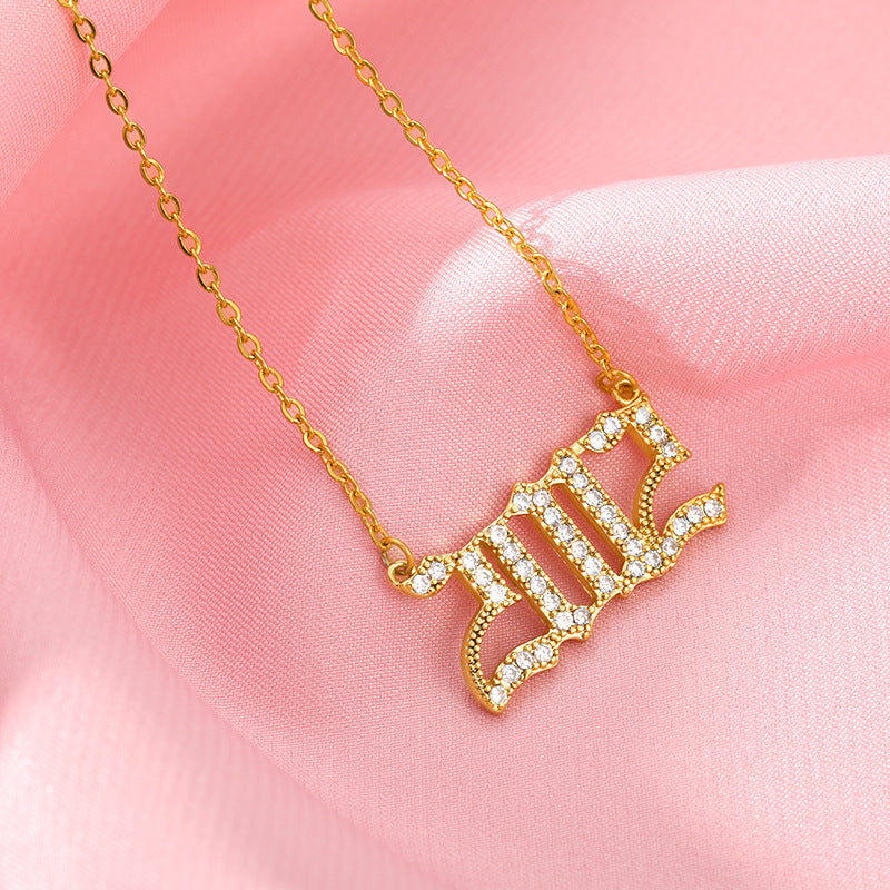 Custom Year Cubic Zirconia Rhinestone Necklace 18k Gold Plated Hypoallergenic Stainless Steel Personalized Birthyear Anniversary Necklace