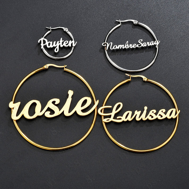 Custom Name Hoop Earrings 18k Gold Plated Hypoallergenic Stainless Steel Personalized Hoop Earrings