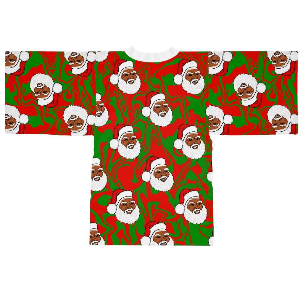 Black Santa Claus Christmas Holiday Long Sleeve Kimono Robe