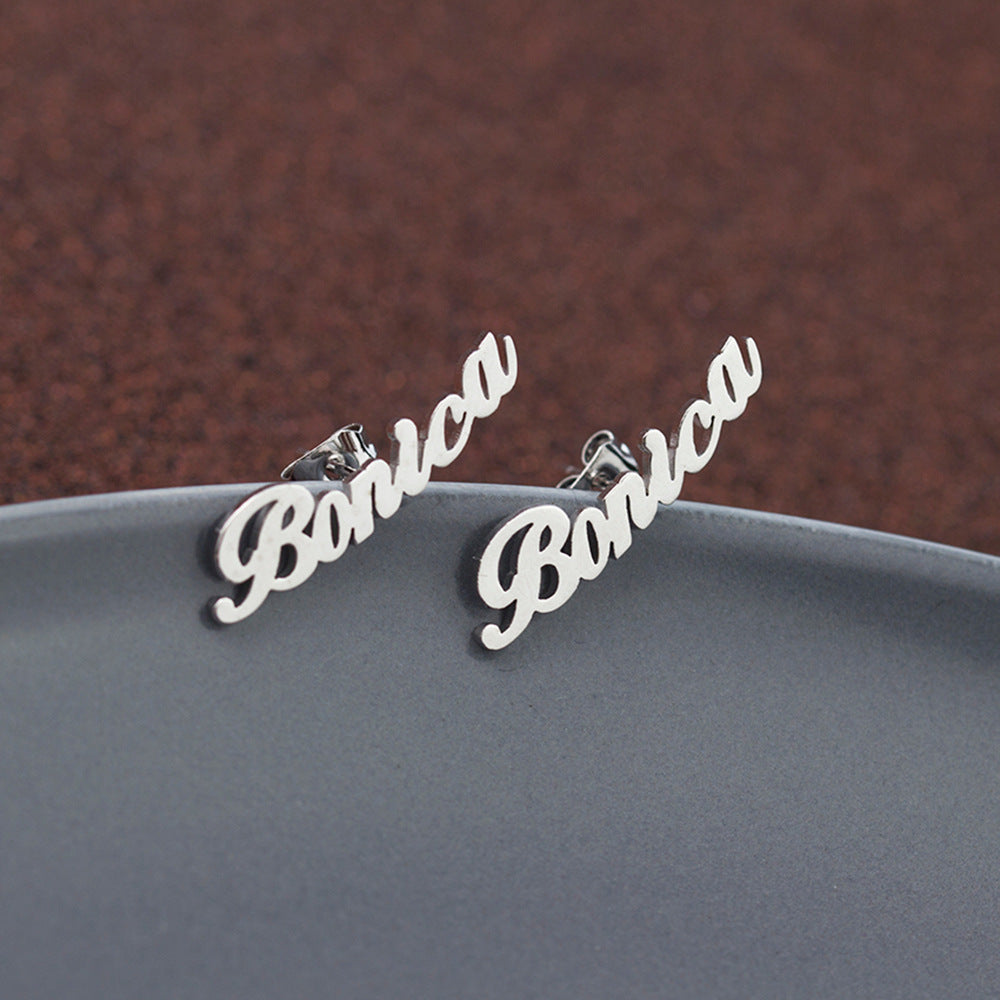 Custom Name Stud Earrings 18k Gold Plated Stainless Steel Personalized Name Earrings