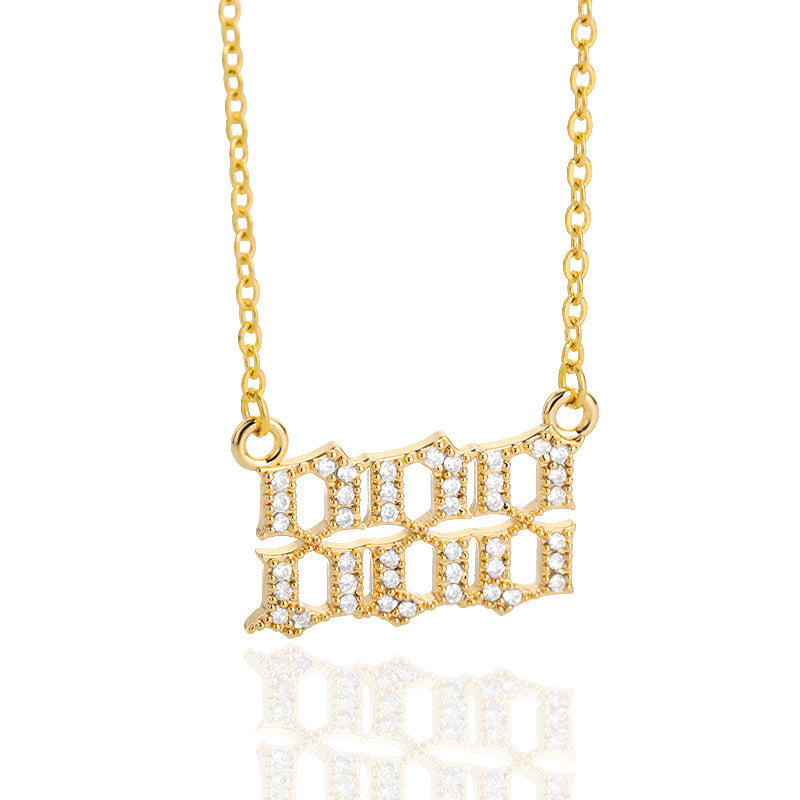 Rhinestone Angel Number Necklace Cubic Zirconia Rhinestone 18k Gold/Silver Plated Stainless Steel Necklace