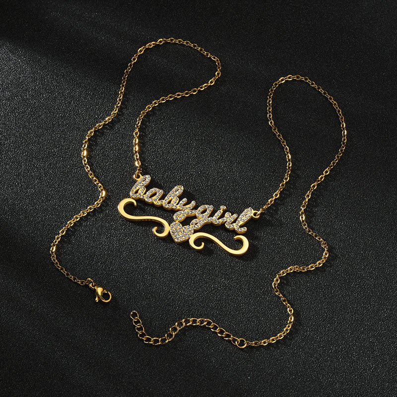 Iced Out Heart Custom Name Necklace 18k Gold Plated Stainless Steel Cubic Zirconia