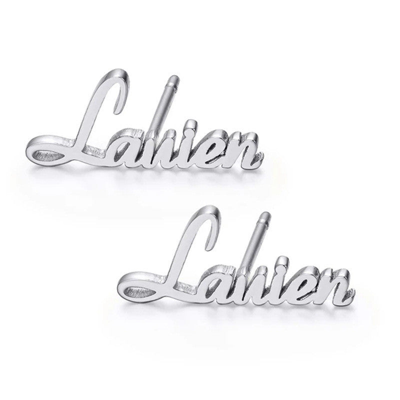 925 Sterling Silver Custom Name Stud Personalized Hypoallergenic Name Earrings