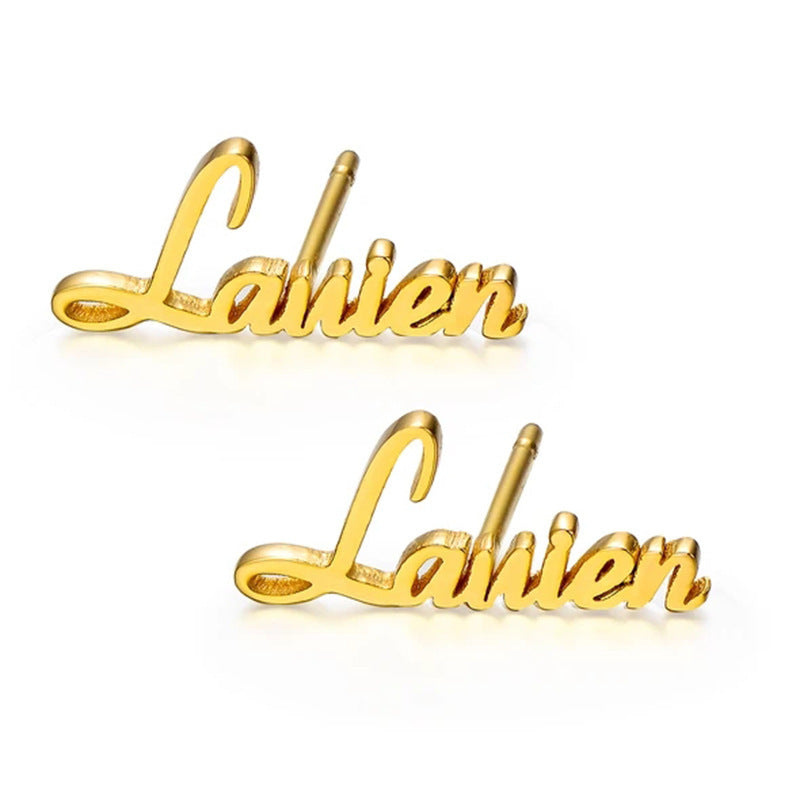 925 Sterling Silver Custom Name Stud Personalized Hypoallergenic Name Earrings