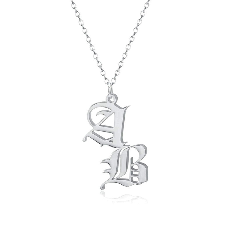 Custom Old English Name Initials Letter Necklace 18k Gold Plated Hypoallergenic Stainless Steel Pendant Necklace