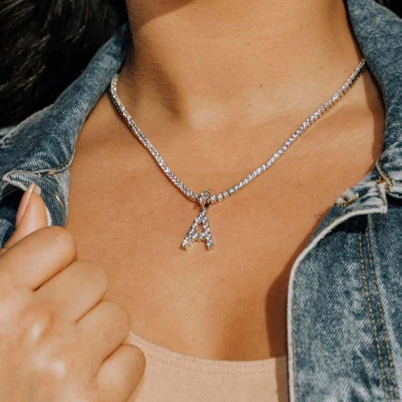Custom Initial Tennis Necklace Cubic Zirconia Rhinestone Necklace