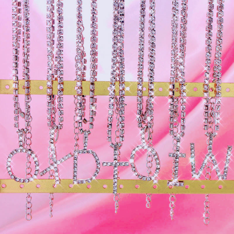 Custom Initial Tennis Necklace Cubic Zirconia Rhinestone Necklace
