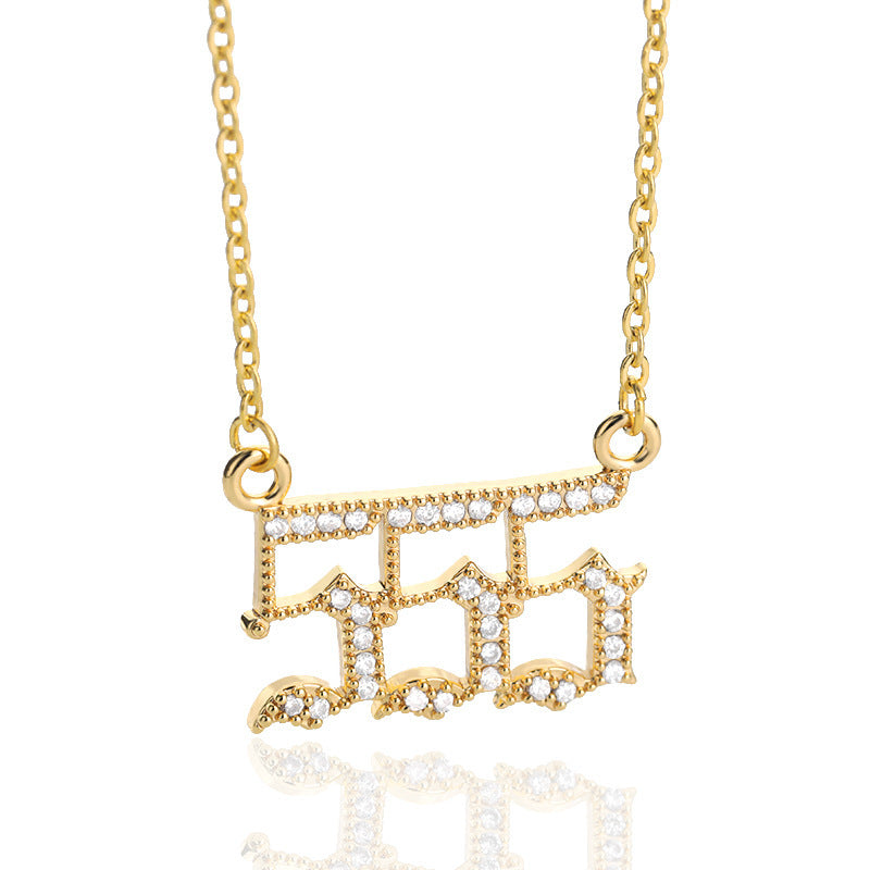 Rhinestone Angel Number Necklace Cubic Zirconia Rhinestone 18k Gold/Silver Plated Stainless Steel Necklace