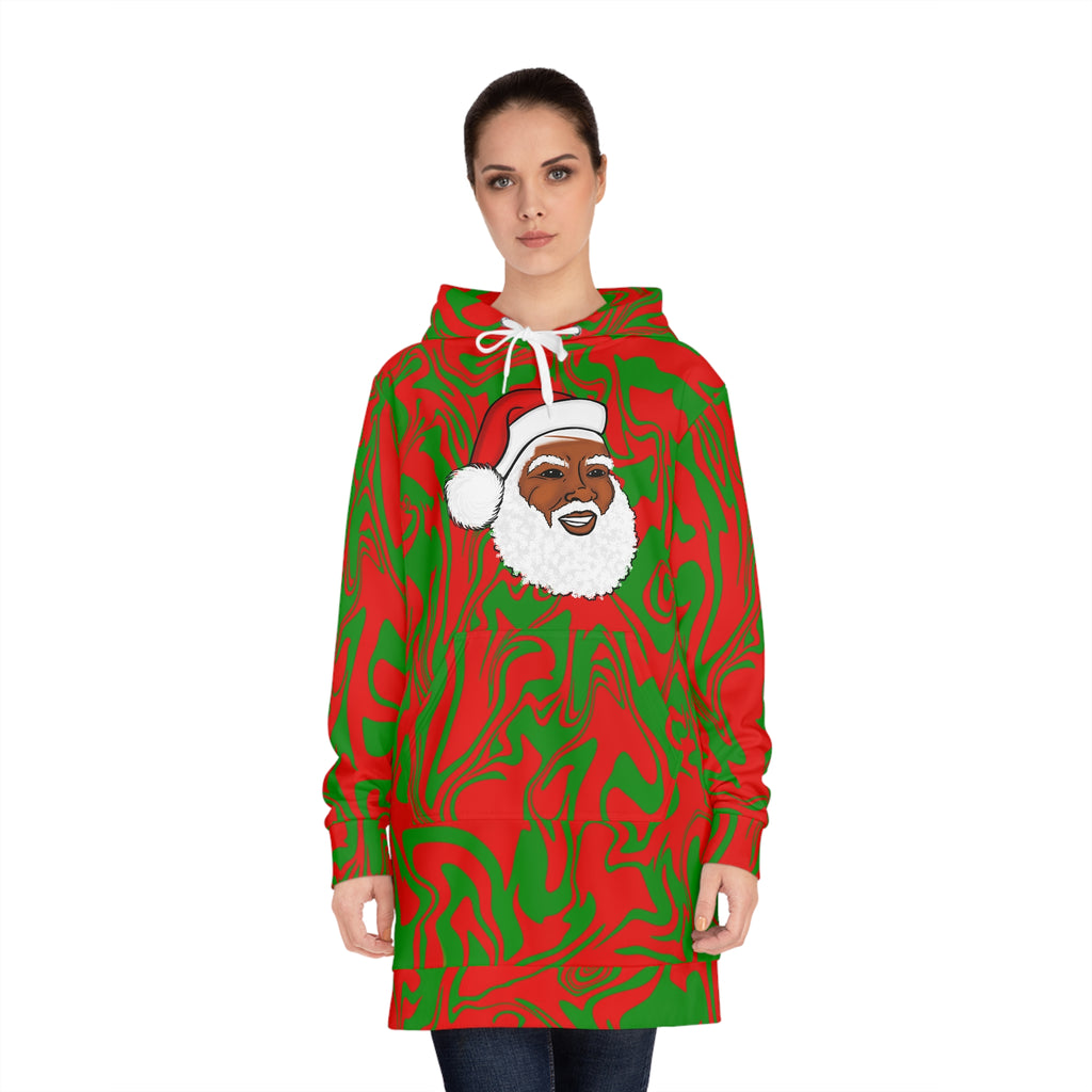 Black Santa Claus Christmas Holiday Women's Hoodie Dress (AOP)