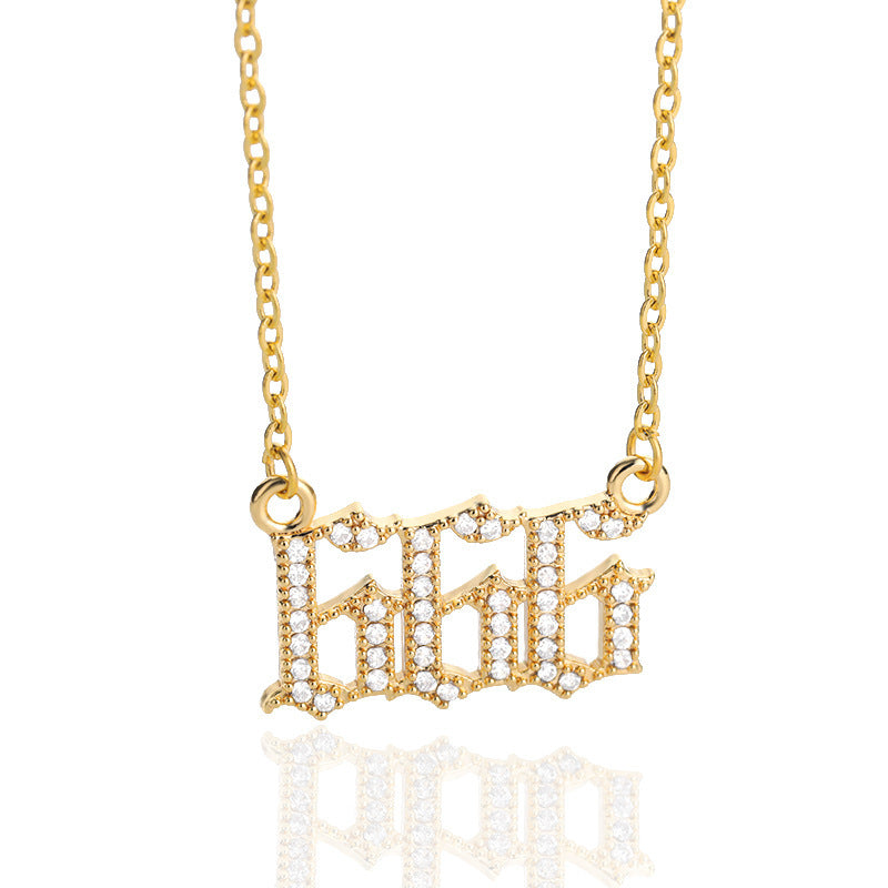 Rhinestone Angel Number Necklace Cubic Zirconia Rhinestone 18k Gold/Silver Plated Stainless Steel Necklace