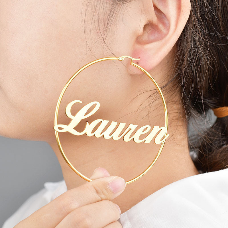 Custom Name Hoop Earrings 18k Gold Plated Hypoallergenic Stainless Steel Personalized Hoop Earrings