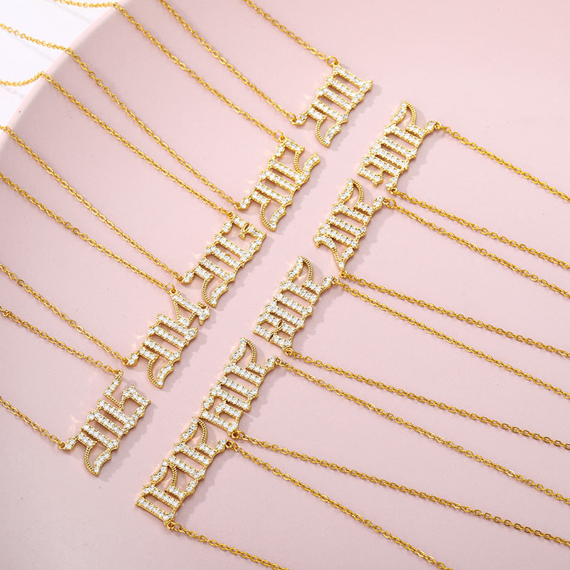 Custom Year Cubic Zirconia Rhinestone Necklace 18k Gold Plated Hypoallergenic Stainless Steel Personalized Birthyear Anniversary Necklace