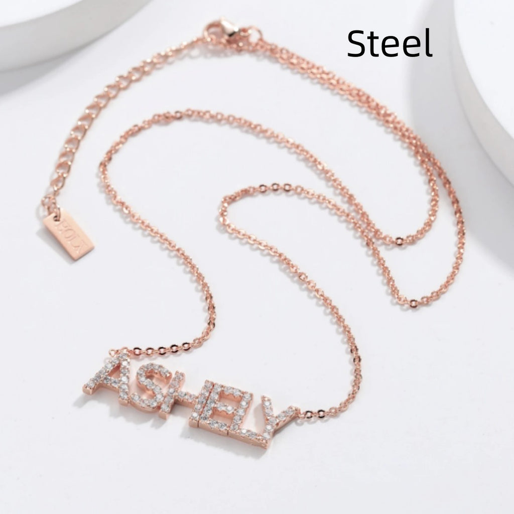 Custom Name Rhinestone Necklace 18k Gold Plated Hypoallergenic Stainless Steel Cubic Zirconia Personalized Necklace