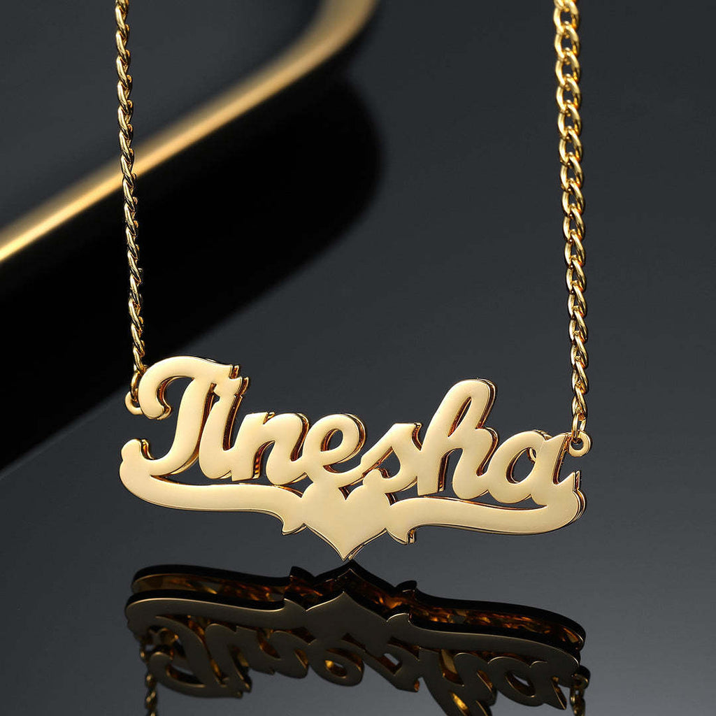 Double Plated Heart Custom Name Personalized Cuban Chain Necklace