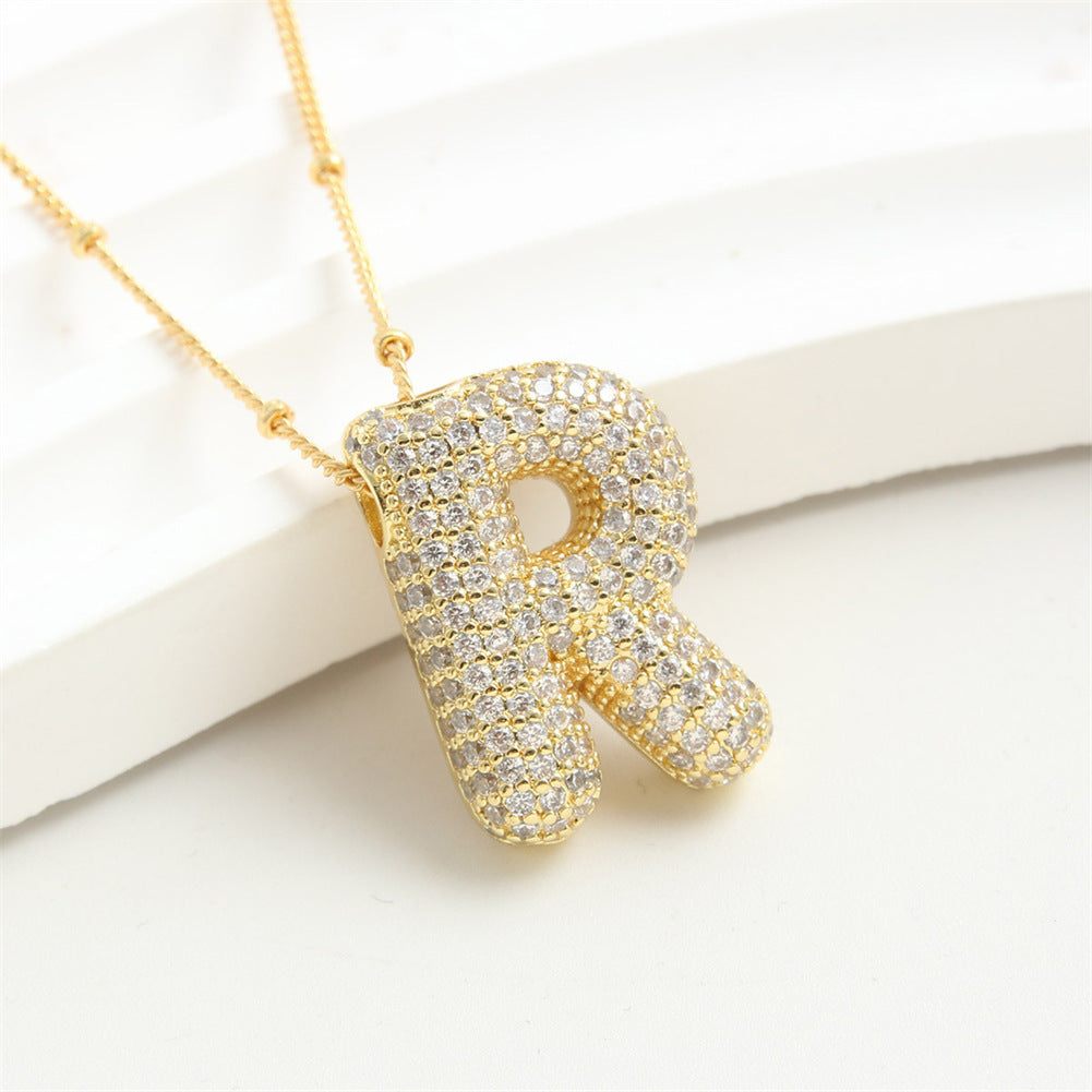 Custom Bubble Letter Initial Rhinestone Pendant Necklace 18K Gold Plated Stainless Steel Personalized Alphabet Letter Initial Necklace