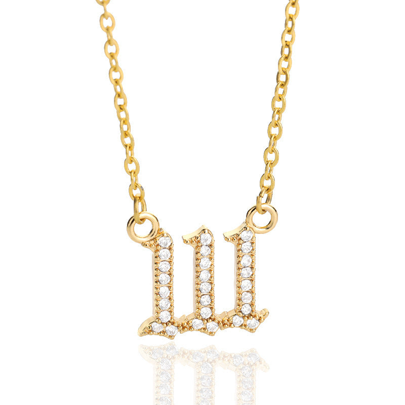 Rhinestone Angel Number Necklace Cubic Zirconia Rhinestone 18k Gold/Silver Plated Stainless Steel Necklace