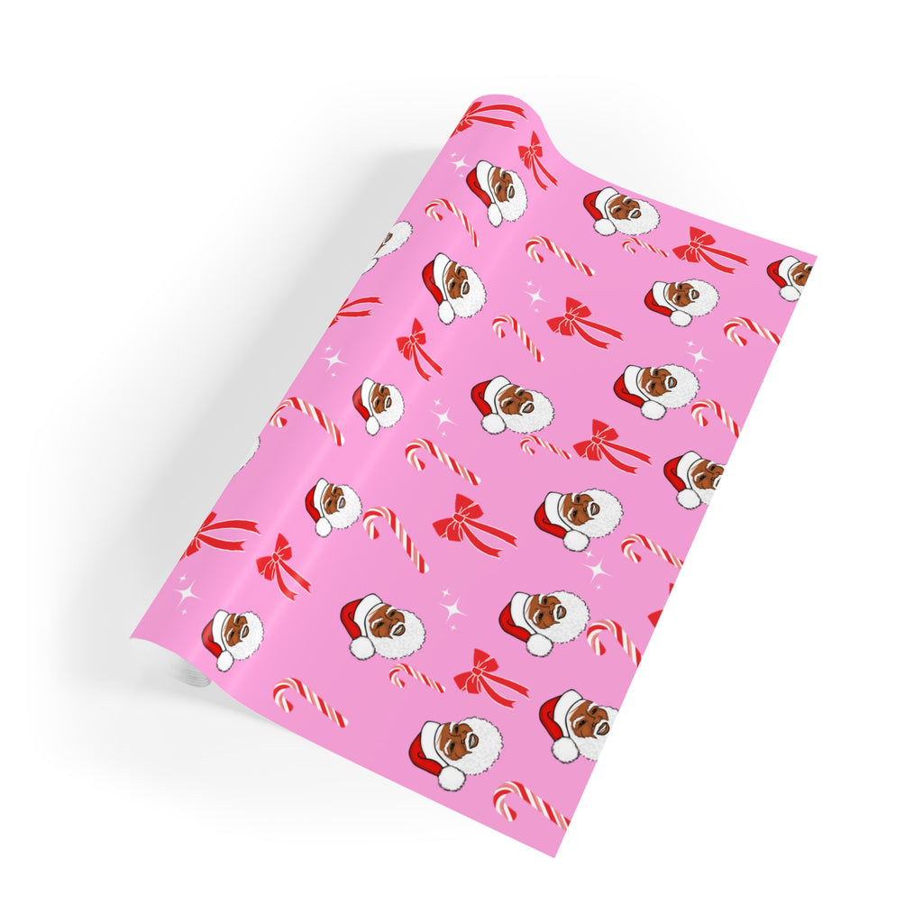 Pink Black Santa Claus Holiday Christmas Gift Wrapping Paper Rolls, 1pc