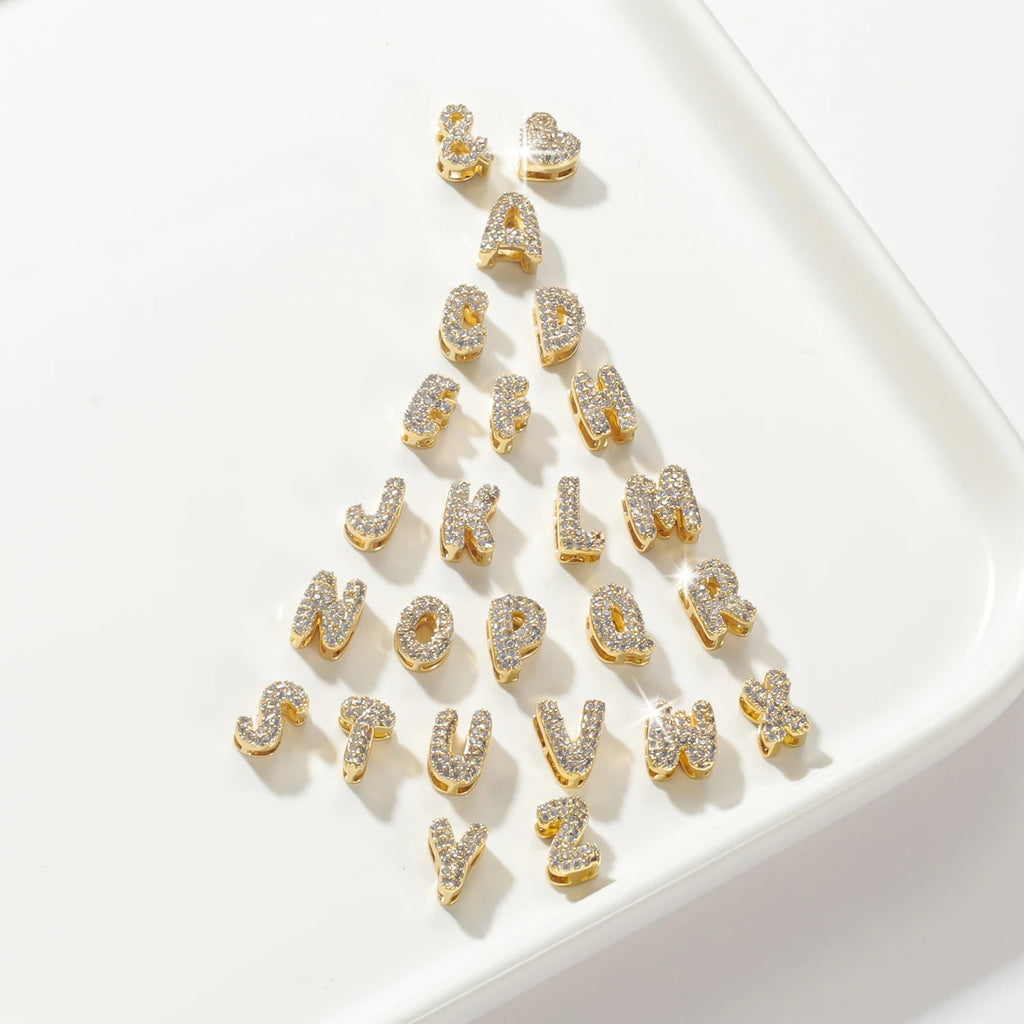 Custom Name 3D Bubble Letter Cubic Zirconia Rhinestone Necklace 18k Gold Plated Hypoallergenic Stainless Steel