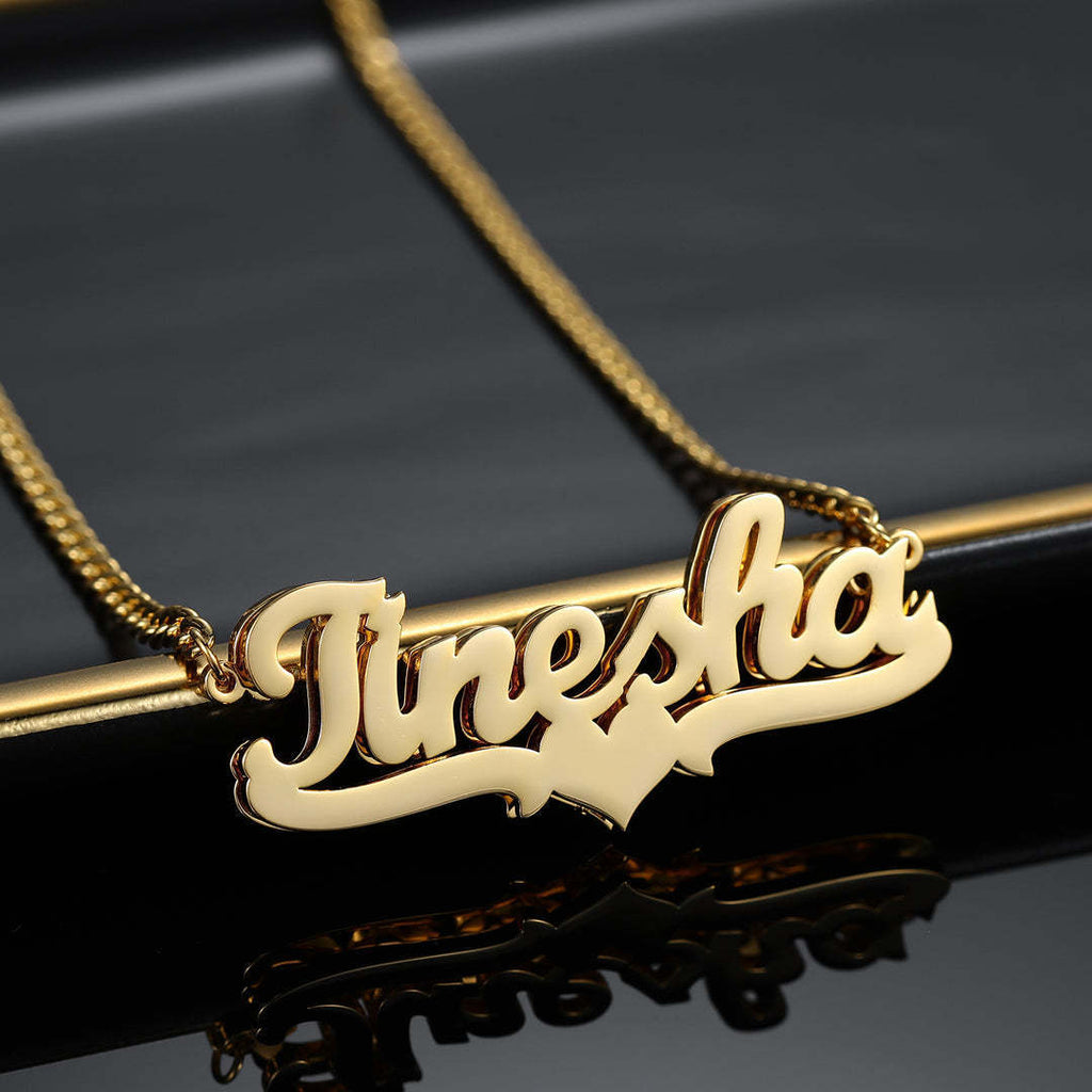 Double Plated Heart Custom Name Personalized Cuban Chain Necklace