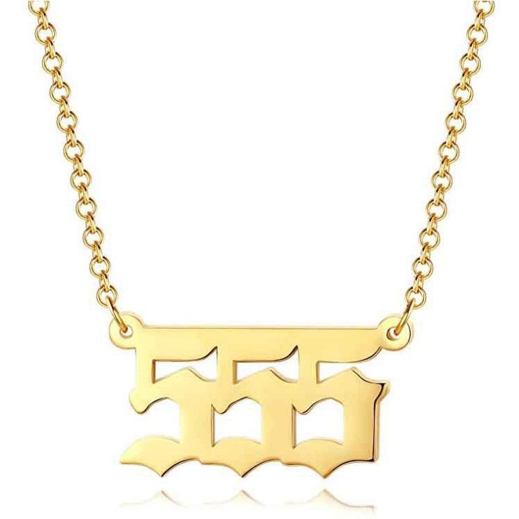 Angel Number Necklace 18k Gold Plated Hypoallergenic Stainless Steel 111 to 999