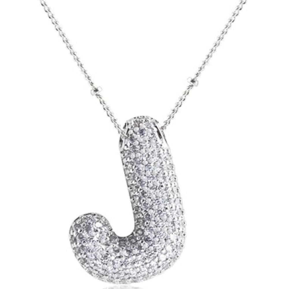 Custom Bubble Letter Initial Rhinestone Pendant Necklace 18K Gold Plated Stainless Steel Personalized Alphabet Letter Initial Necklace