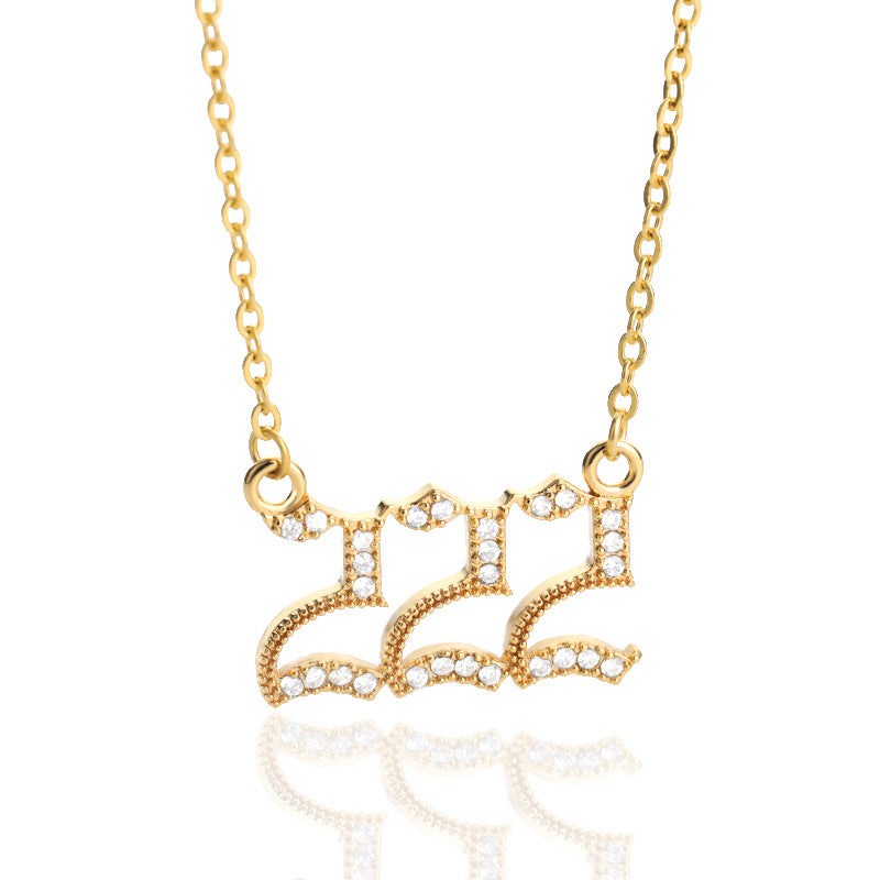 Rhinestone Angel Number Necklace Cubic Zirconia Rhinestone 18k Gold/Silver Plated Stainless Steel Necklace