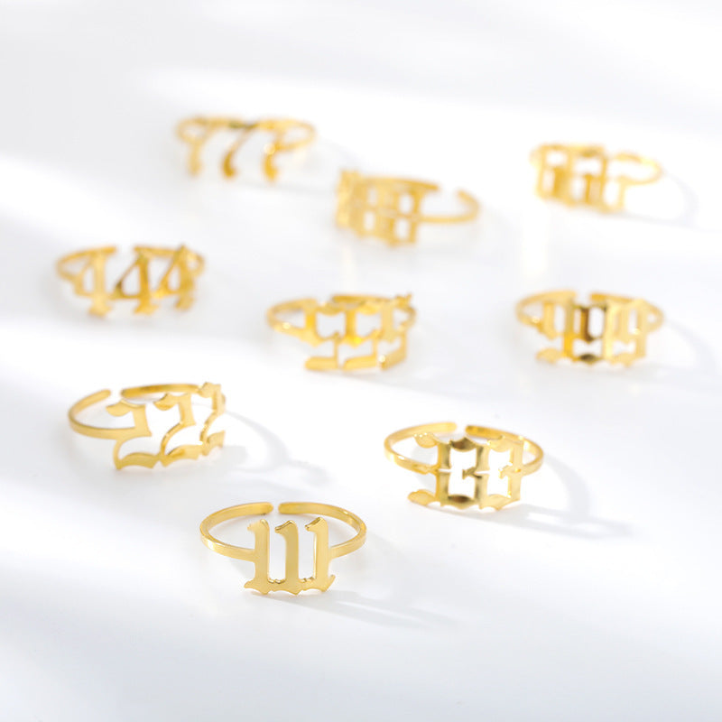 Angel Number Ring 18k Gold Plated Hypoallergenic Stainless Steel Adjustable Ring