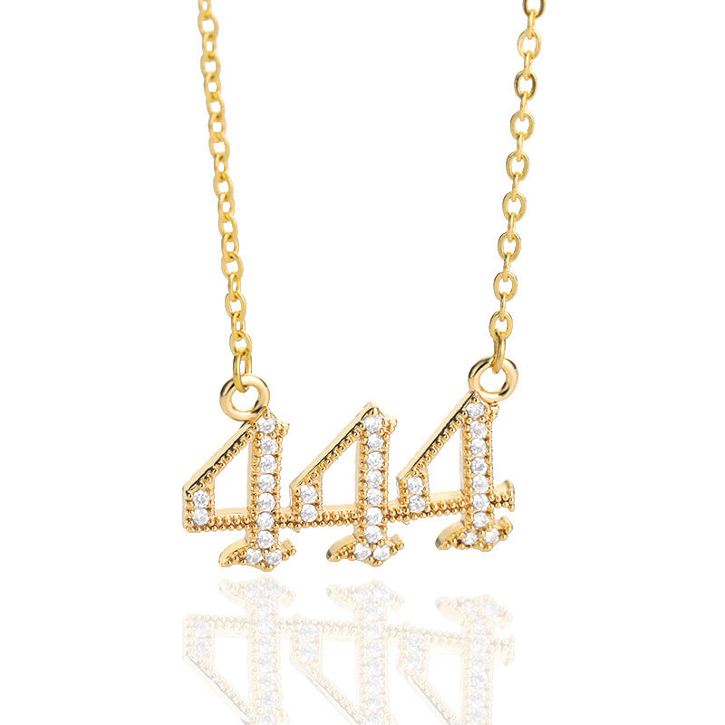 Rhinestone Angel Number Necklace Cubic Zirconia Rhinestone 18k Gold/Silver Plated Stainless Steel Necklace