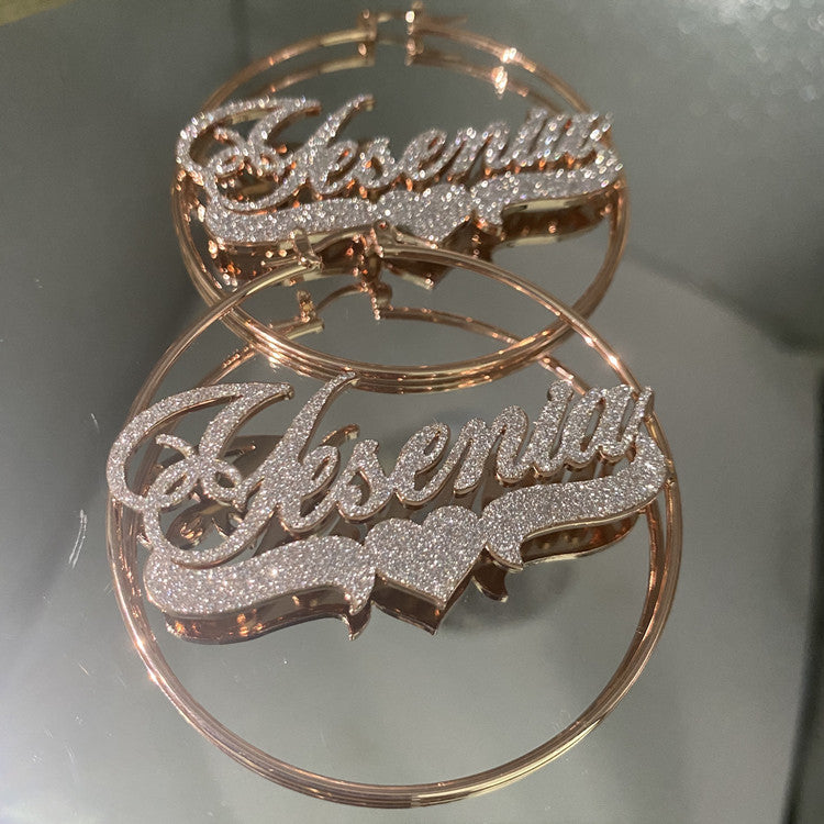 Custom Name With Heart Bling Y2K Hoop Earrings 18k Gold Plated Stainless Steel Y2K Hoop Earrings