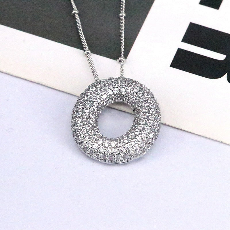 Custom Bubble Letter Initial Rhinestone Pendant Necklace 18K Gold Plated Stainless Steel Personalized Alphabet Letter Initial Necklace