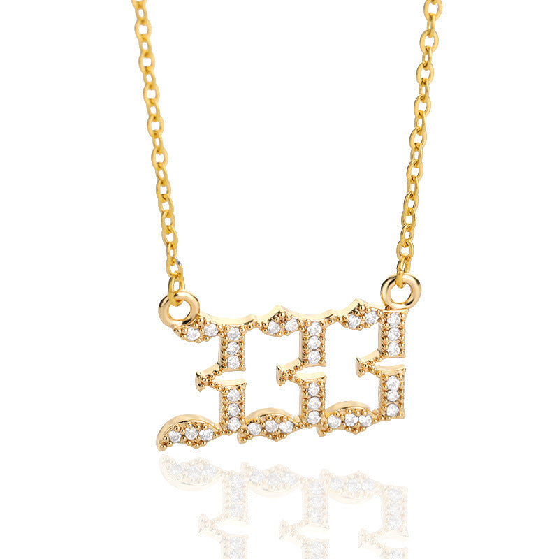 Rhinestone Angel Number Necklace Cubic Zirconia Rhinestone 18k Gold/Silver Plated Stainless Steel Necklace