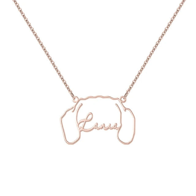 Custom Dog/Cat Name & Ears Necklace Personalized 18k Gold Plated Stainless Steel Pet Name And Ears Necklace