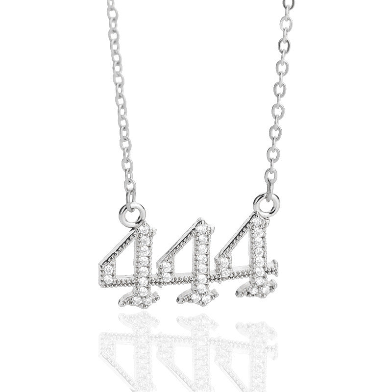 Rhinestone Angel Number Necklace Cubic Zirconia Rhinestone 18k Gold/Silver Plated Stainless Steel Necklace