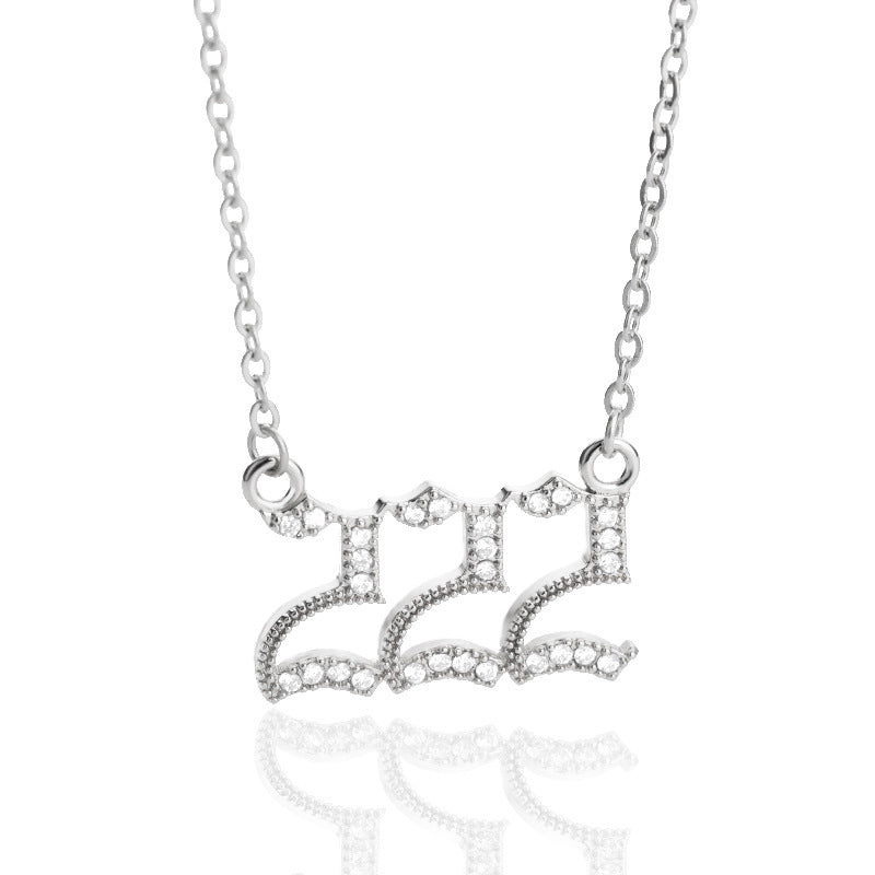 Rhinestone Angel Number Necklace Cubic Zirconia Rhinestone 18k Gold/Silver Plated Stainless Steel Necklace