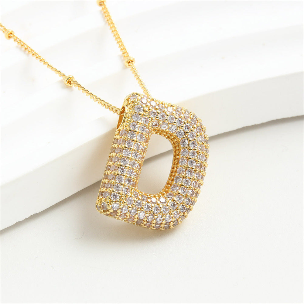 Custom Bubble Letter Initial Rhinestone Pendant Necklace 18K Gold Plated Stainless Steel Personalized Alphabet Letter Initial Necklace