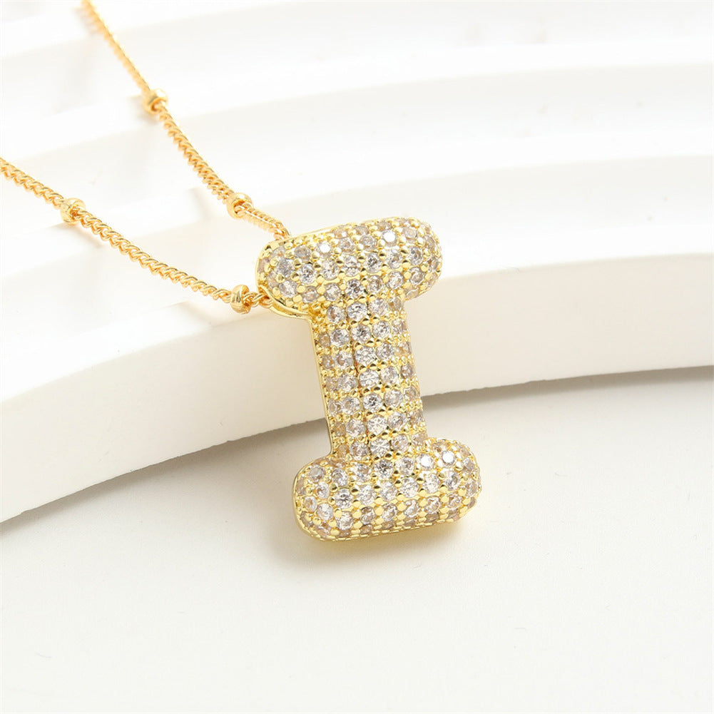 Custom Bubble Letter Initial Rhinestone Pendant Necklace 18K Gold Plated Stainless Steel Personalized Alphabet Letter Initial Necklace