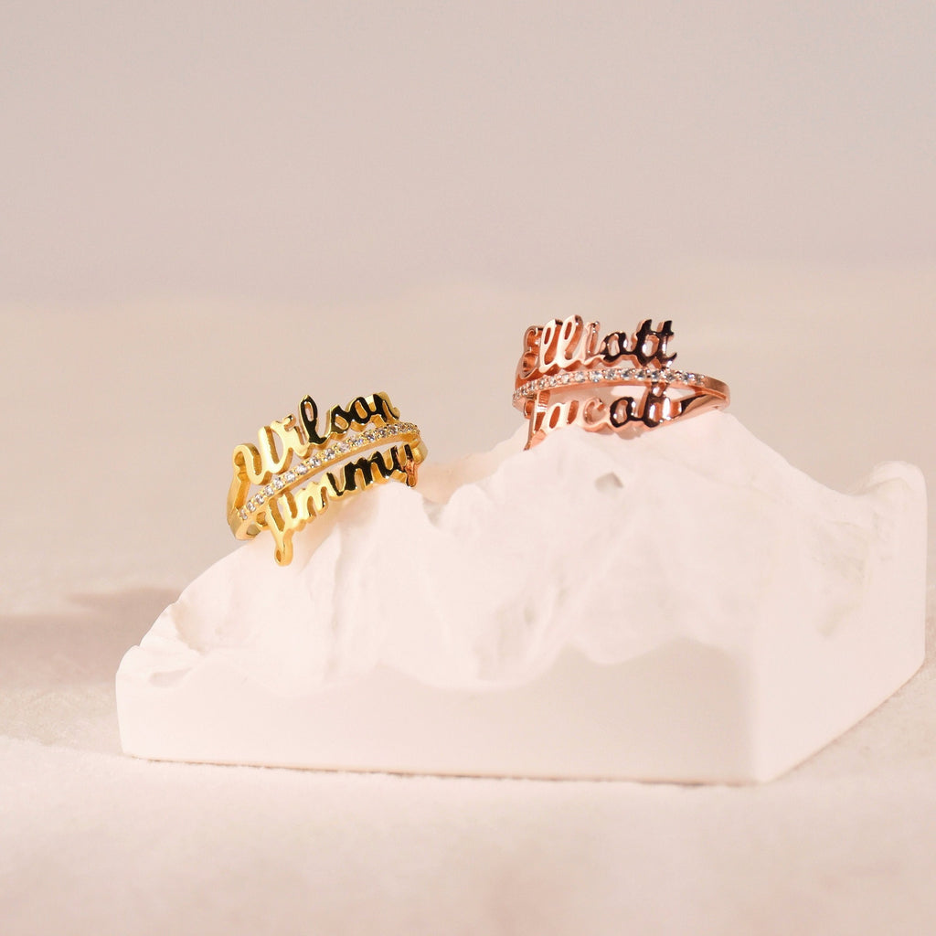Custom Name Ring 925 Sterling Silver Rhinestone Cubic Zirconia Layer Ring