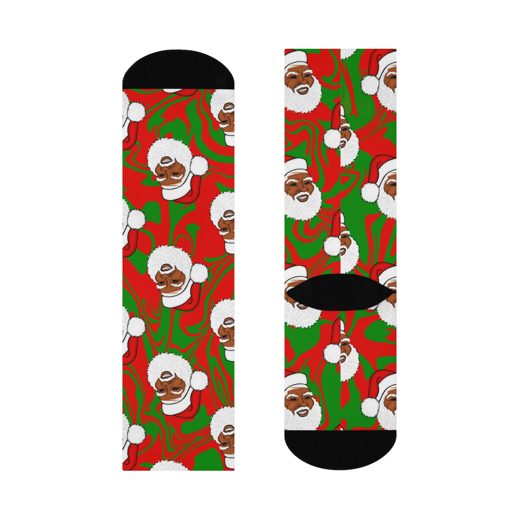 Black Santa Claus Christmas Holiday Cushioned Crew Socks