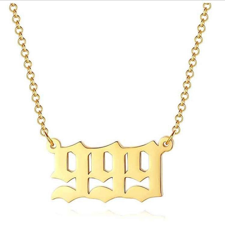 Angel Number Necklace 18k Gold Plated Hypoallergenic Stainless Steel 111 to 999