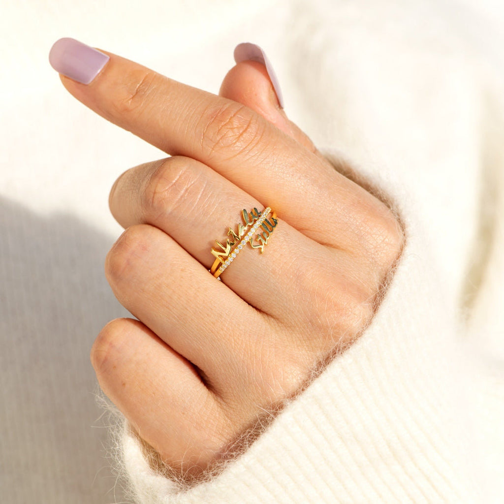 Custom Name Ring 925 Sterling Silver Rhinestone Cubic Zirconia Layer Ring