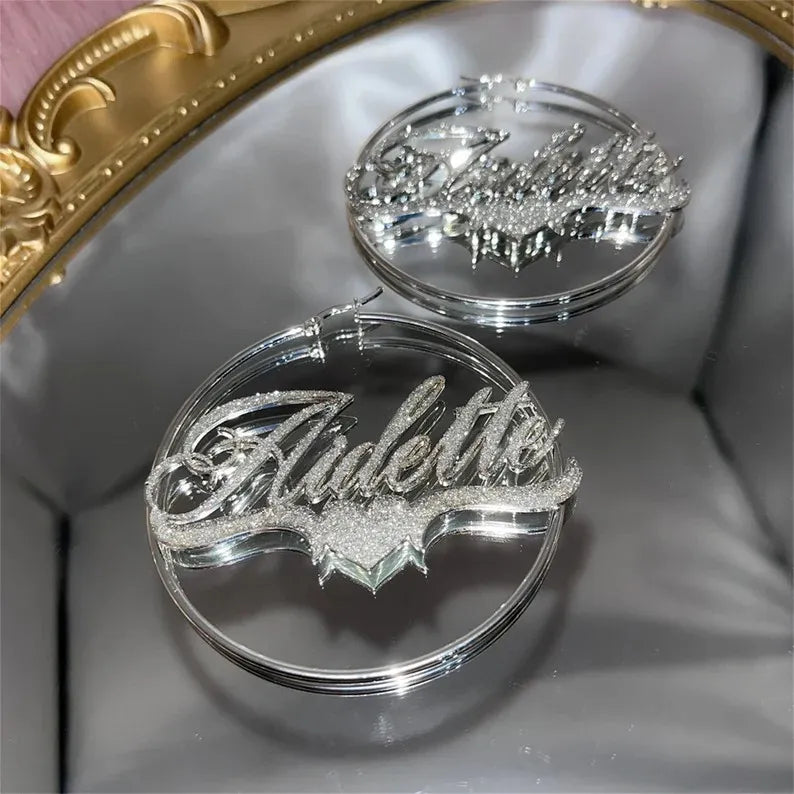 Custom Name With Heart Bling Y2K Hoop Earrings 18k Gold Plated Stainless Steel Y2K Hoop Earrings