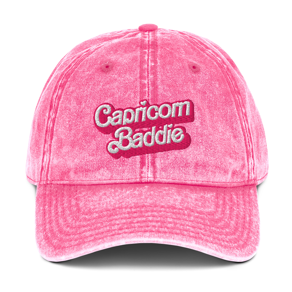 Custom Zodiac Sign Baddie Dad Hat – 100% Cotton Vintage Wash Baseball Cap with Barbie Inspired Font (All 12 Zodiac Signs)