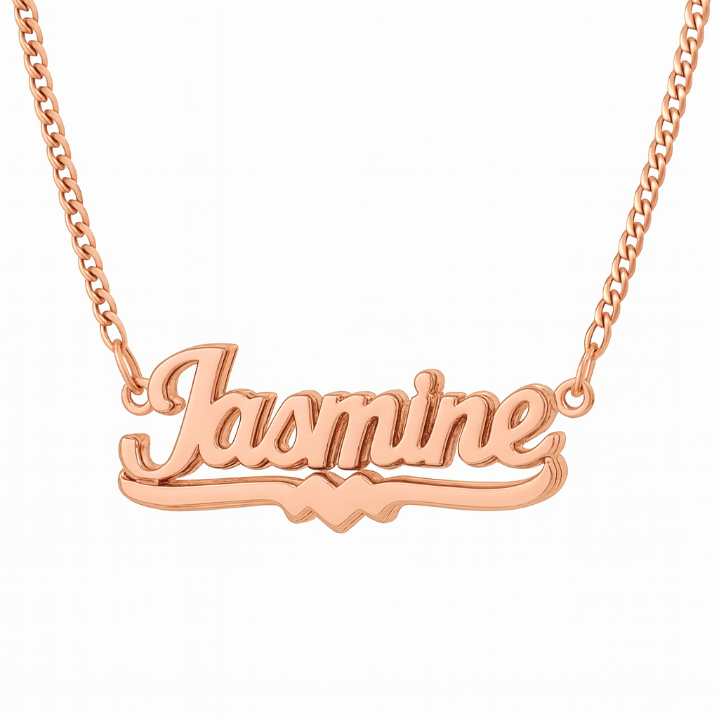 Double Plated Heart Custom Name Cuban Chain Necklace 18k Gold Plated Hypoallergenic Stainless Steel Necklace