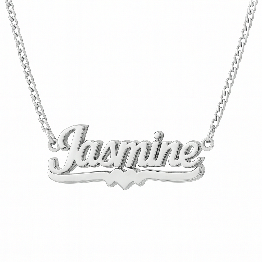 Double Plated Heart Custom Name Cuban Chain Necklace 18k Gold Plated Hypoallergenic Stainless Steel Necklace